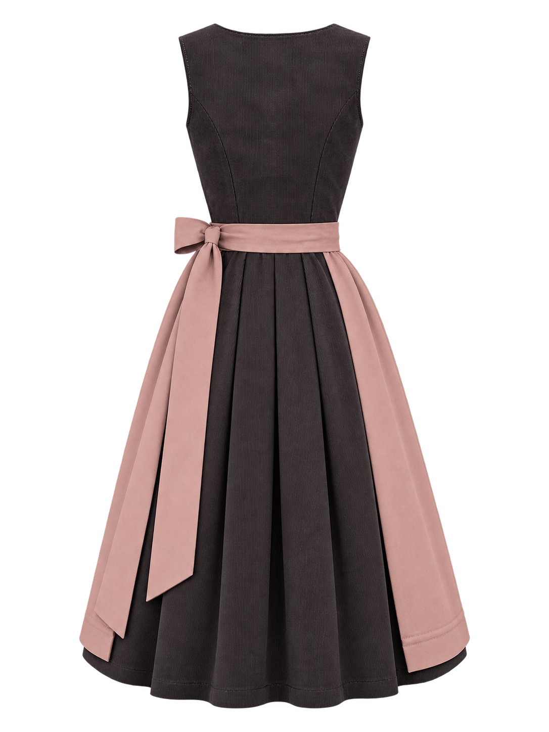 Dirndl Kathleen 70 cm aus dunkelgrauem Feincord mit altrosa Schürze – Ansicht 2