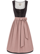 Dirndl Kathleen 70 cm aus dunkelgrauem Feincord mit altrosa Schürze – Vorderansicht