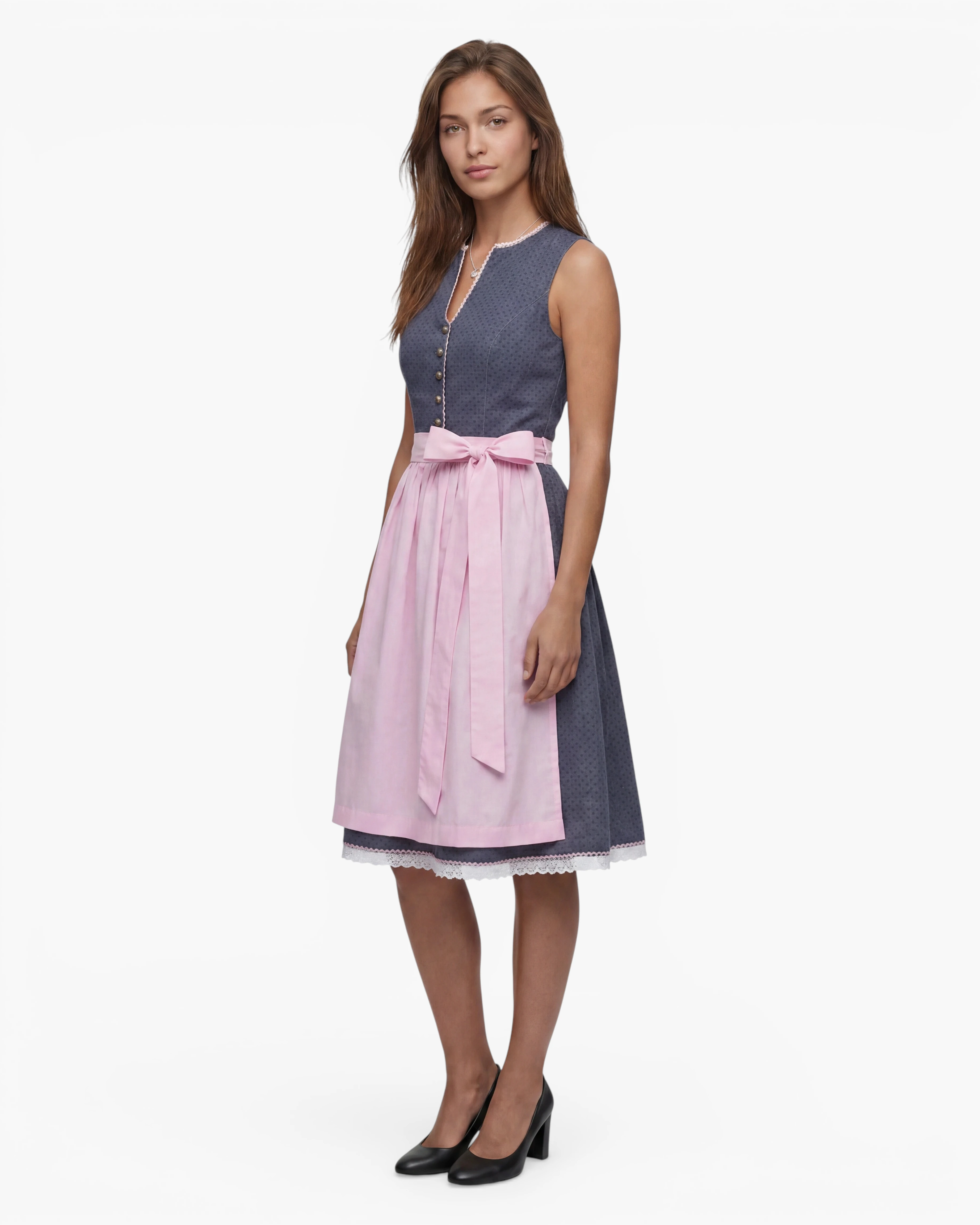 Dirndl Luisa im Jeanslook mit rosa Schürze