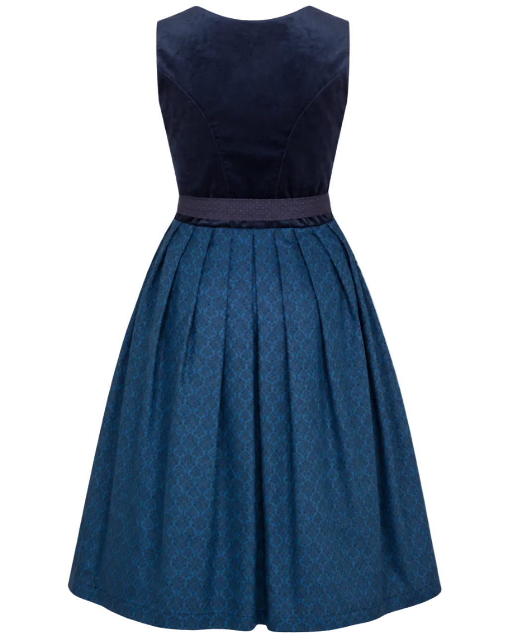Dirndl Samy blau mit Schürze Rückseite Freisteller