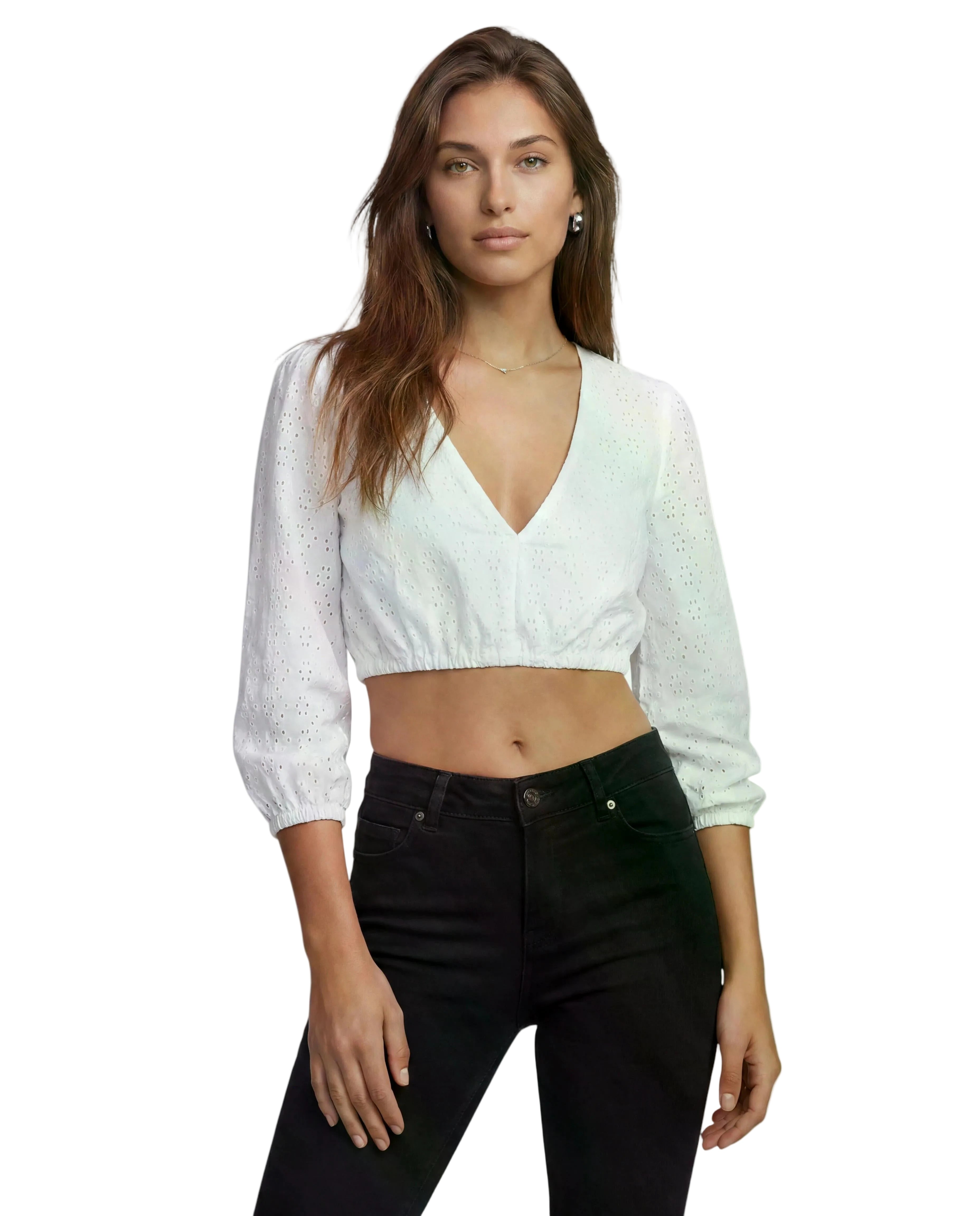 Dirndlbluse Stefanie 3/4 Arm am Model getragen