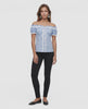 Trachtenbluse Laila blau kariert als Off Shoulder Bluse für Tracht und Alltag
