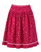 Trachtenrock Karin aus 100 % Baumwolle mit floralem Muster in Beere und Pink, Rocklänge 65 cm.