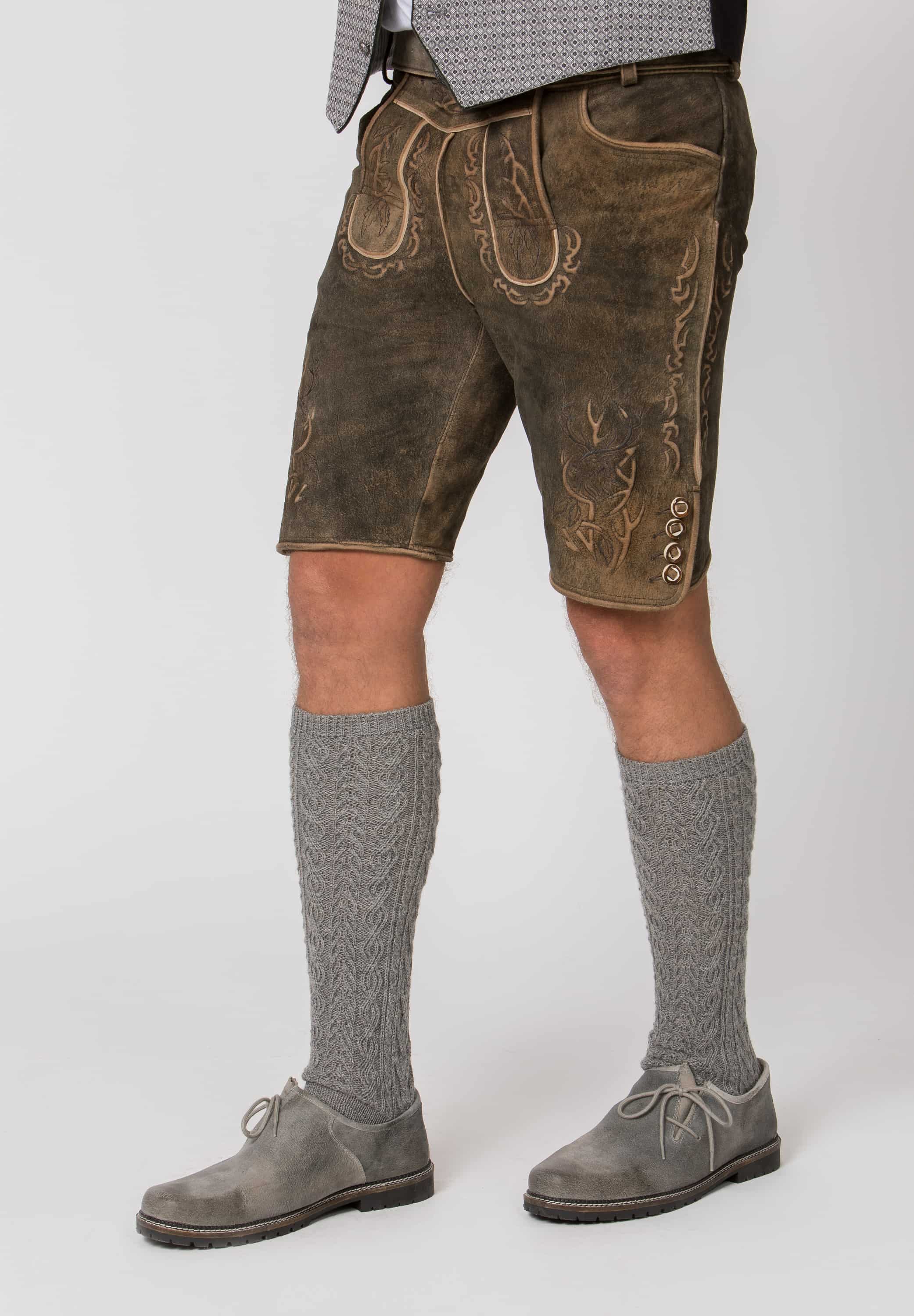 Trachtenlederhose Lewis in Nuss gespeckt, Detailansicht