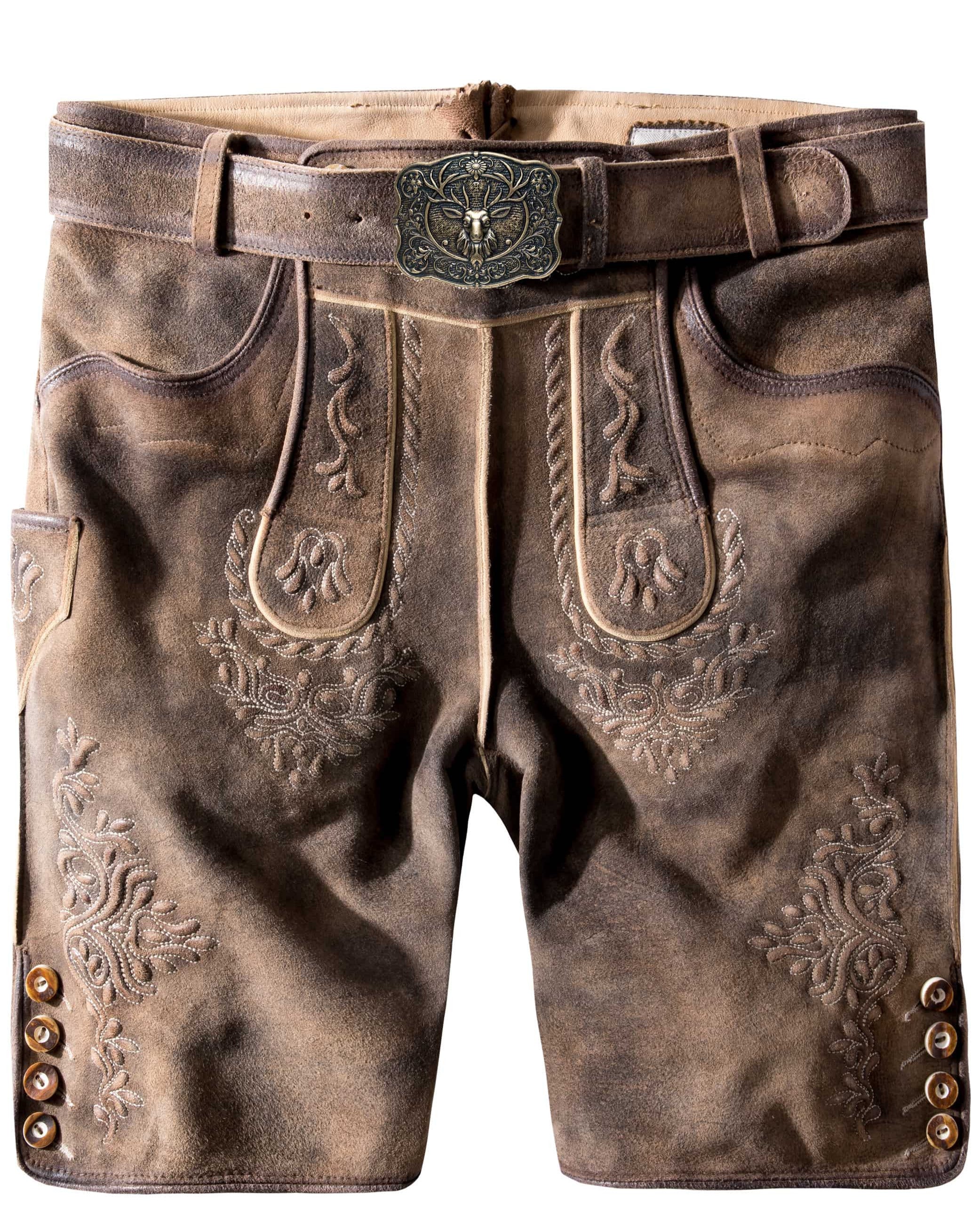 Trachtenlederhose Logan in Kiesel gespeckt