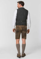 Trachtenlederhose Logan in Kiesel gespeckt, Detail des Bunds