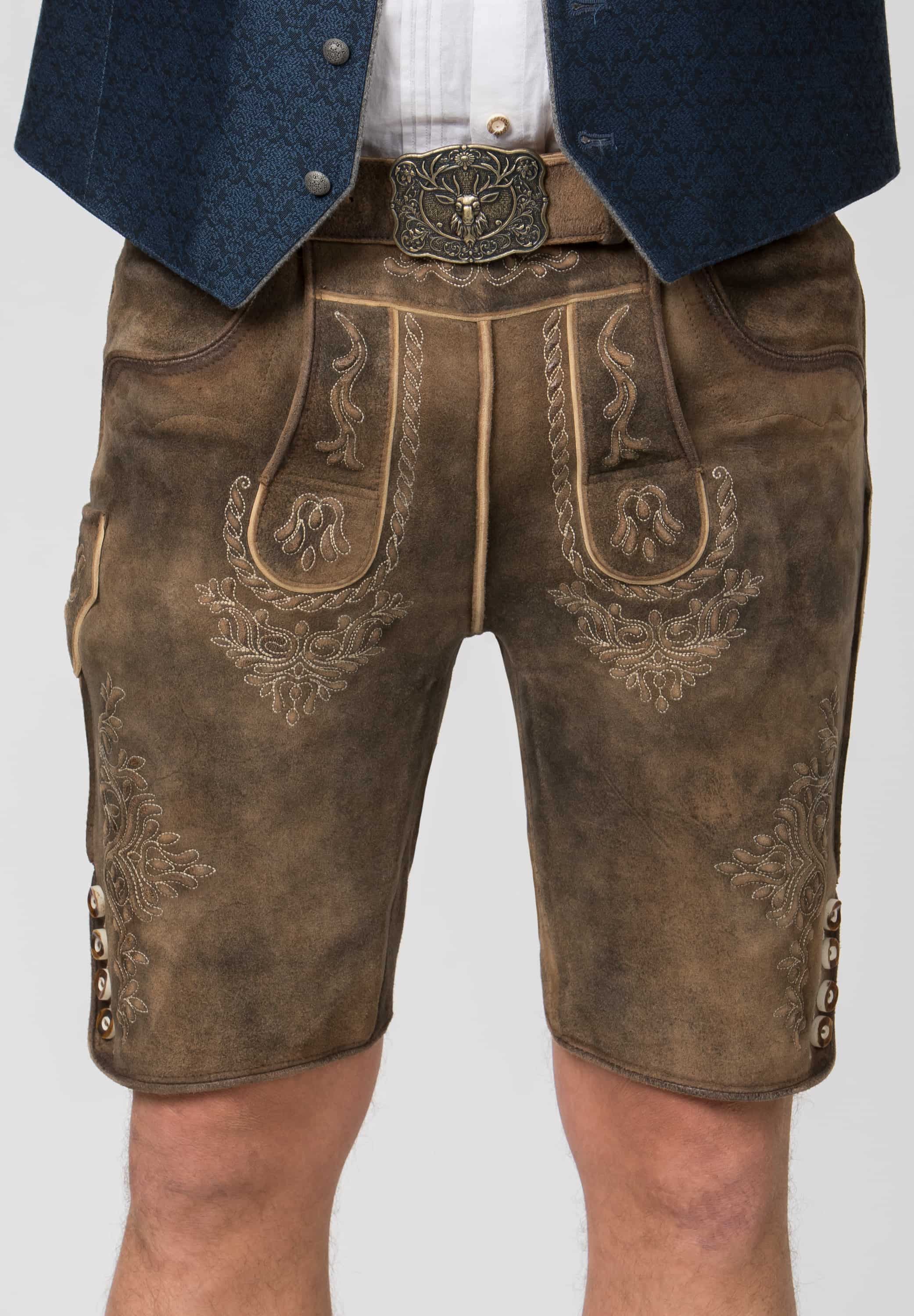 Trachtenlederhose Logan in Kiesel gespeckt, weitere Ansicht