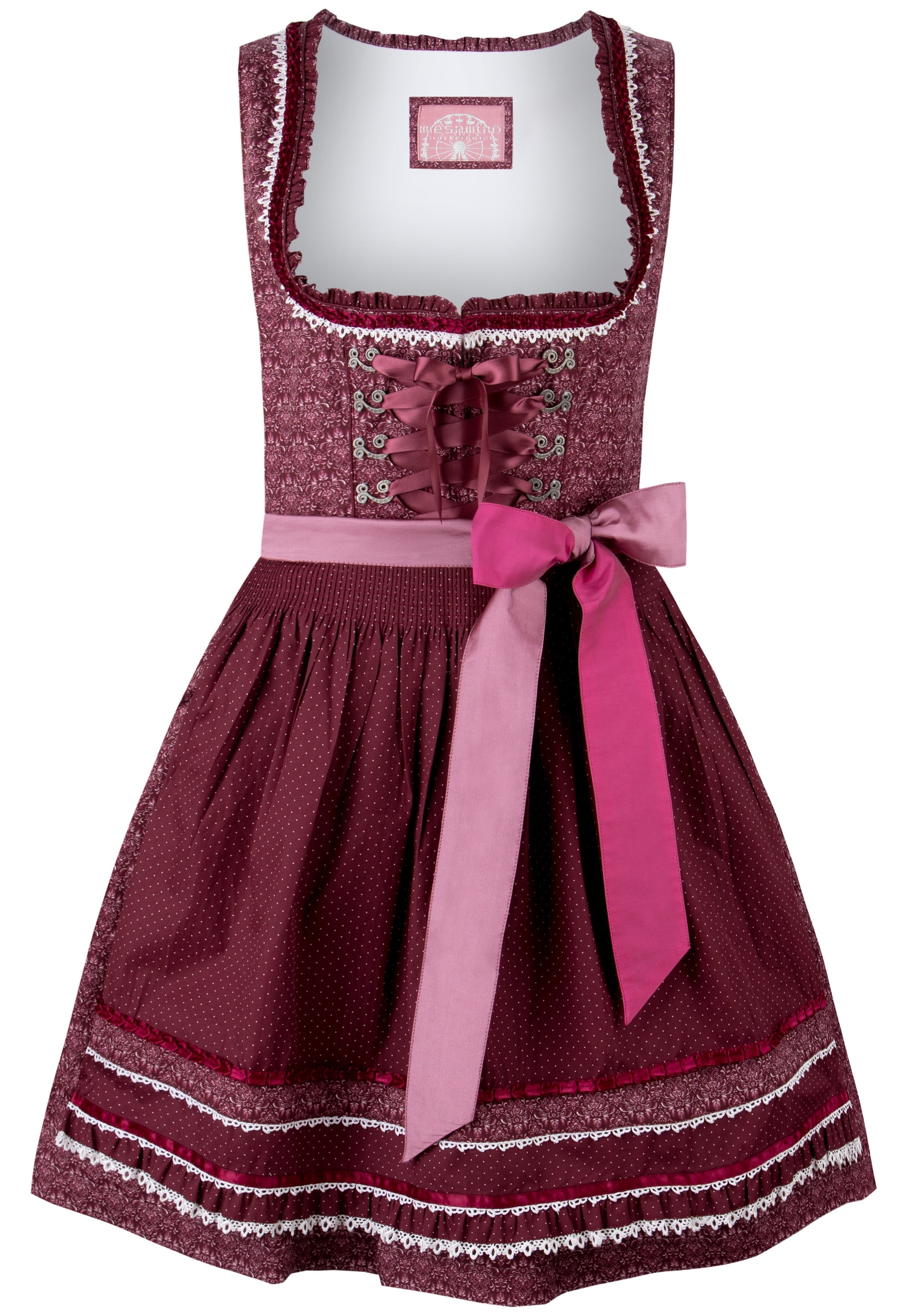 Dirndl Kim in Bordeaux mit Schürze, Rocklänge 55 cm
