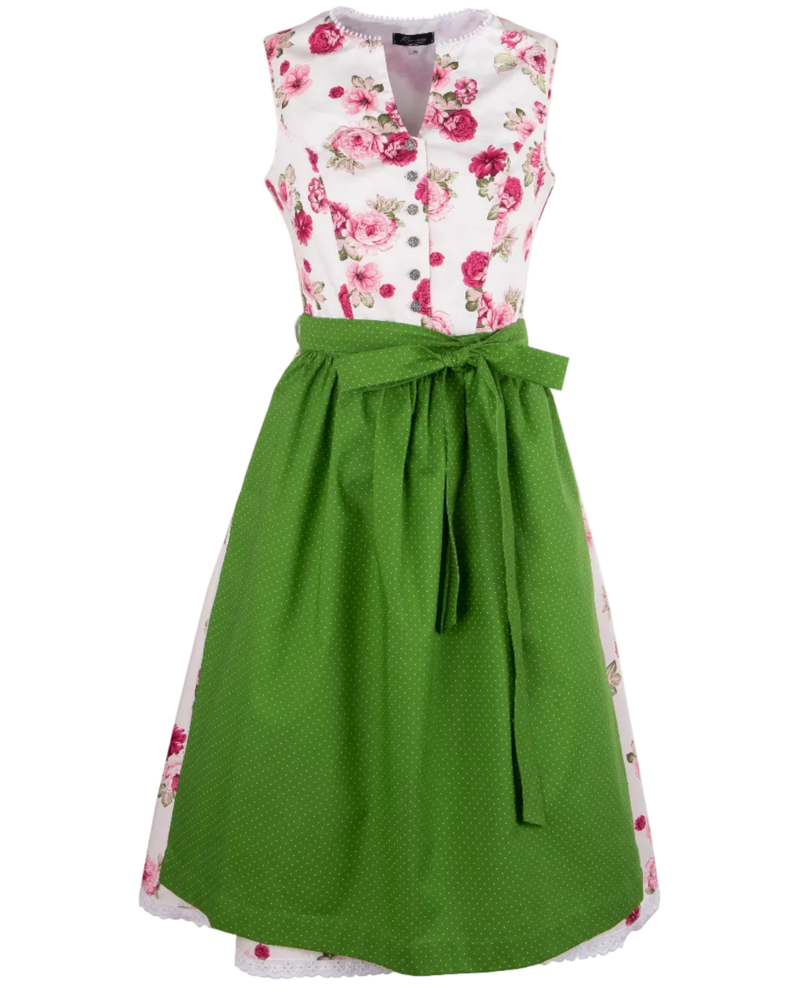 Florales  Dirndl Christine mit grüner Schürze mit Punkte