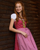 Dirndl Elli in Rot  mit karierter Schürze Detail Oberteil