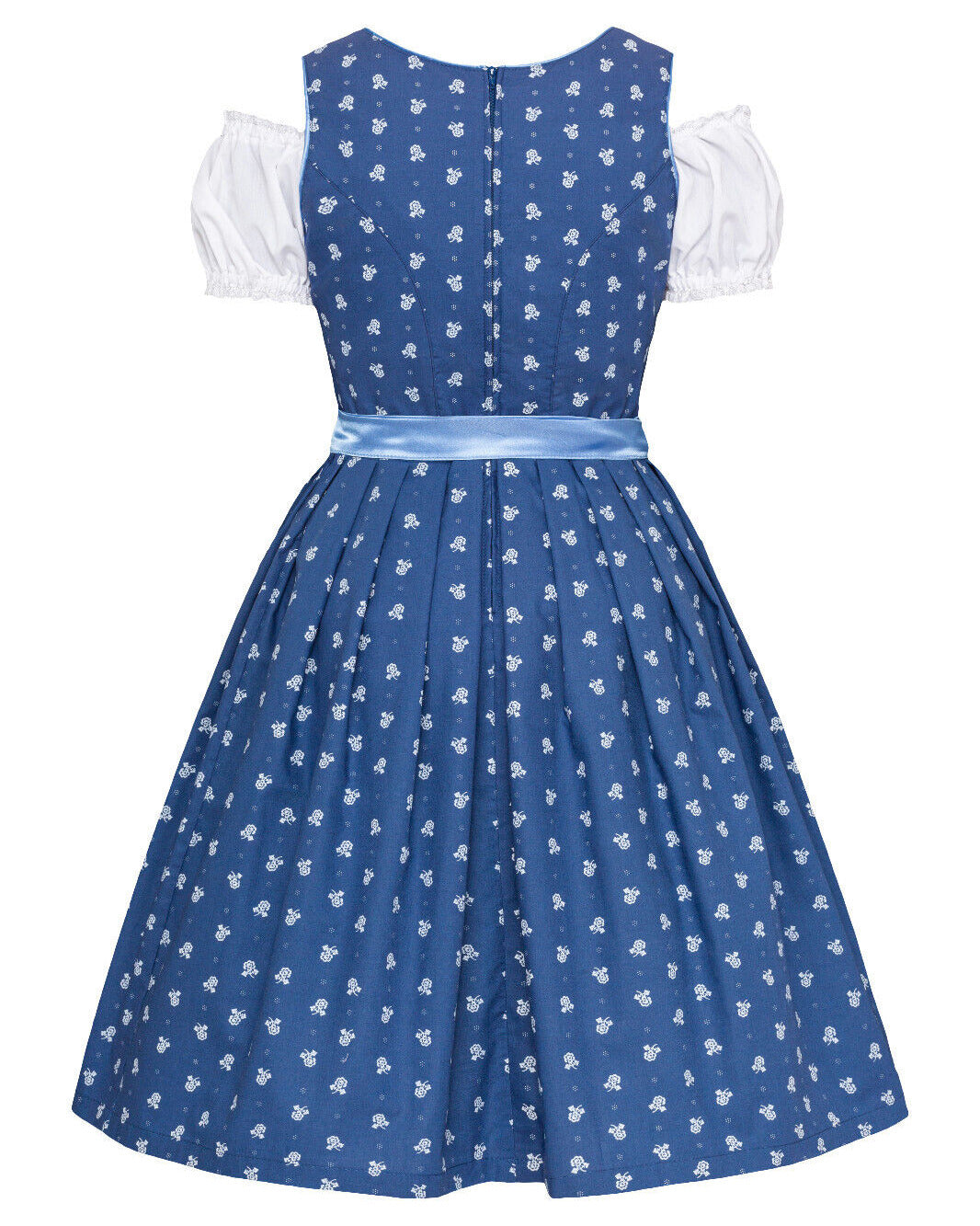 Dirndl Julia in Blau mit hellblauer Satinschürze