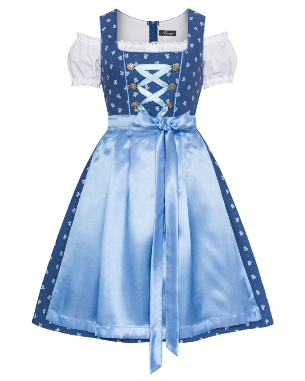 Dirndl Julia in Blau mit hellblauer Satinschürze