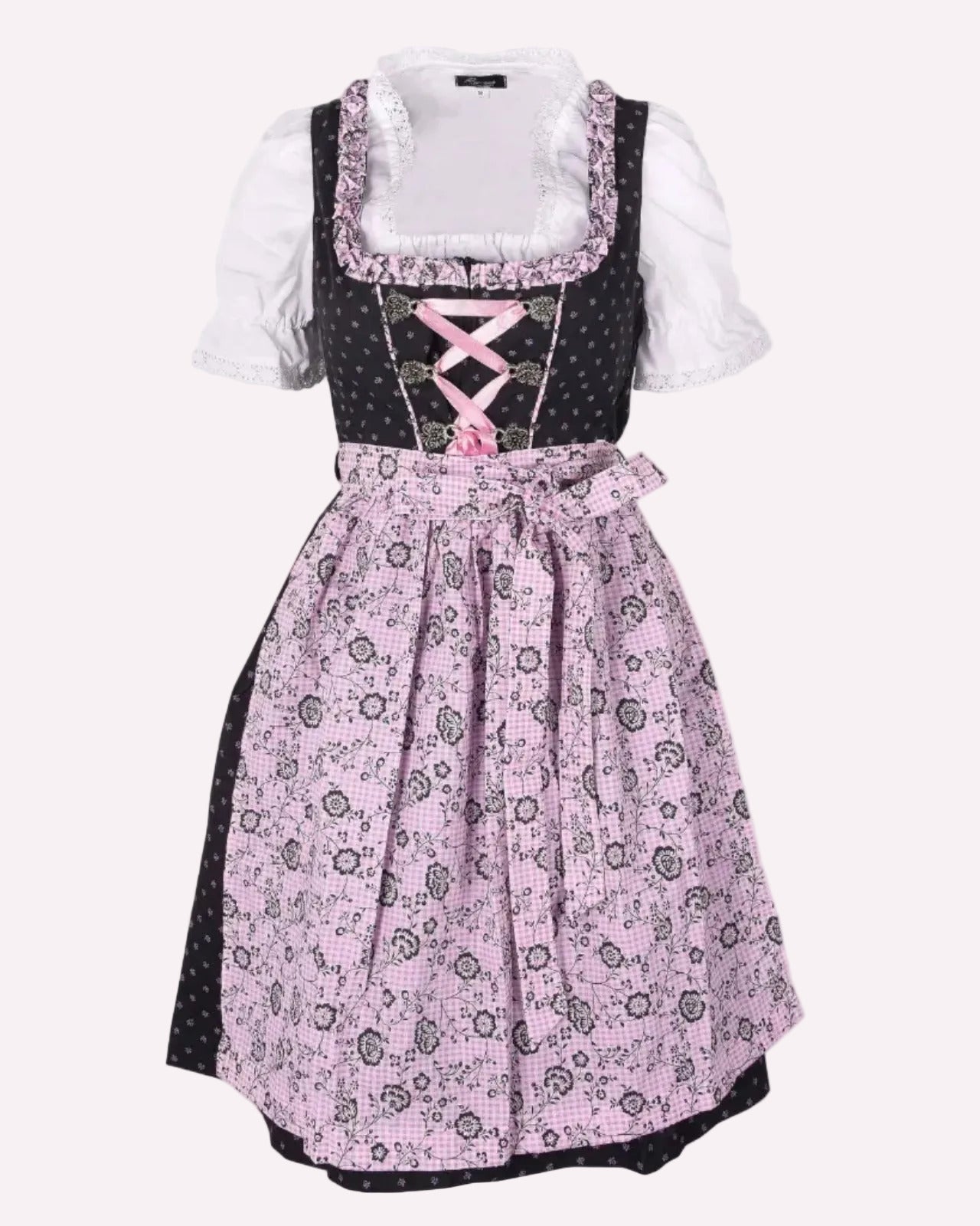 Dirndl Katy in Dunkelgrau mit rosa Schürze