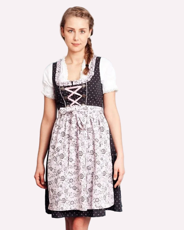Dirndl Katy in Dunkelgrau mit rosa Schürze