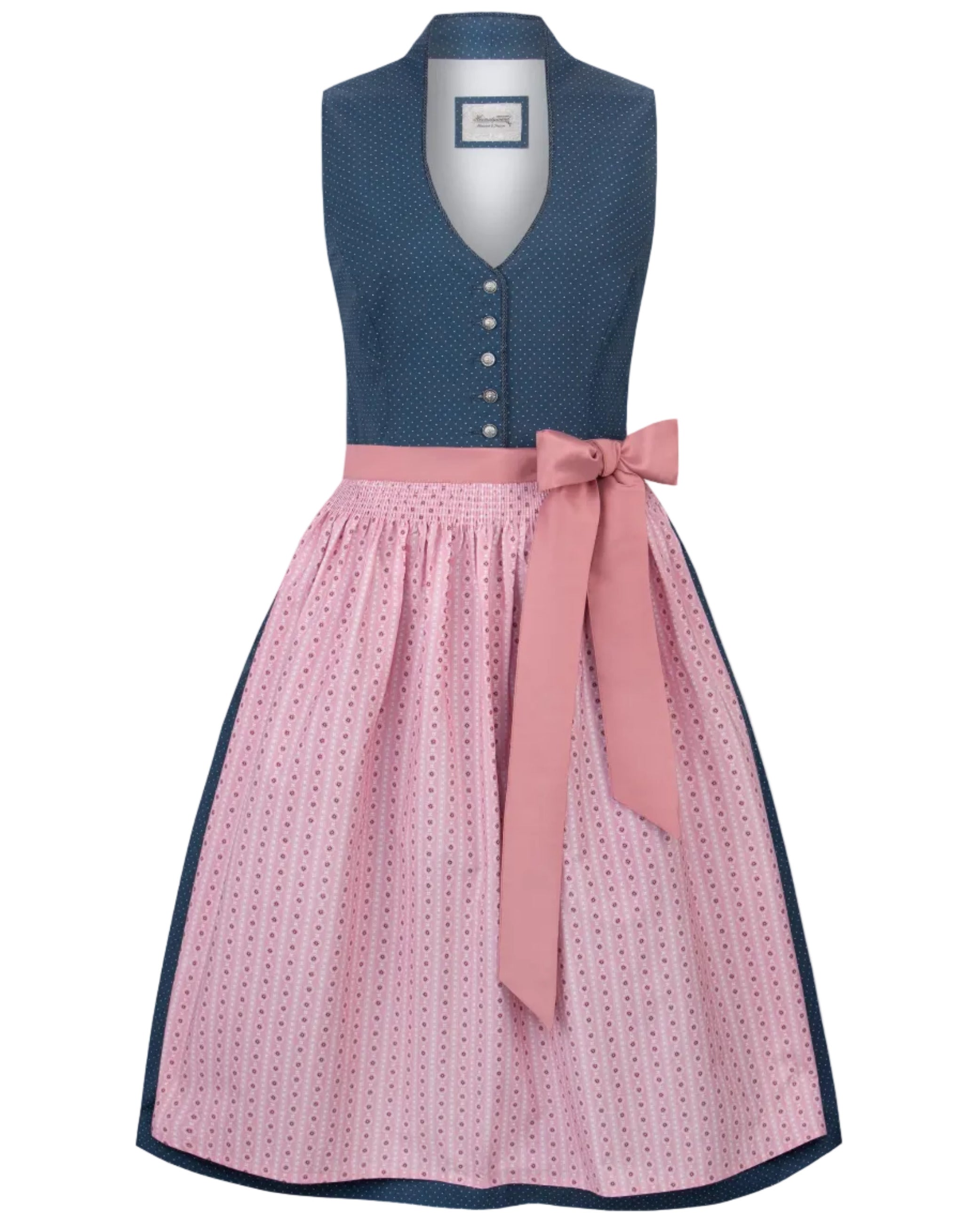 Dirndl Marina in Blau mit Schürze, Vorderansicht